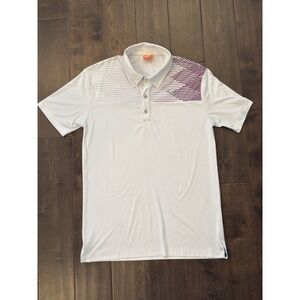 Puma‎ Men's White Size M Purple Striped Polo Golf Shirt Logo Short Sleeve USPDRY